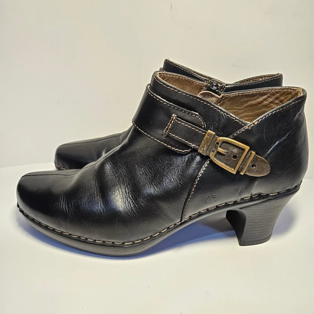 Josef Seibel Womens Black Leather Buckle Ankle Boots Block Heel‎ Size 39